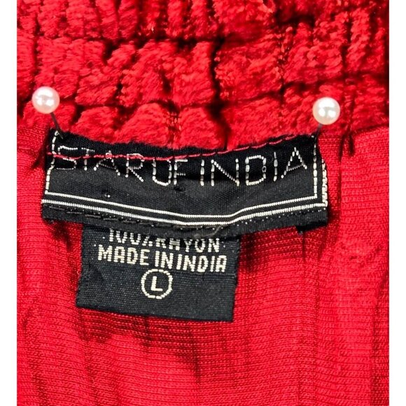 Vtg Broomstick Skirt Red Mini Velvet Tiered Western L Star of India Boho Cowgirl - Picture 7 of 10